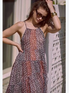 By Anthropologie Shirred Tiered A-Line Beach Dress